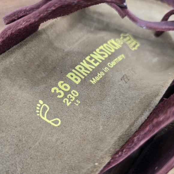 Birkenstock Mayari Sandals Womens 5 36 Red Brown Waxy Leather Shoes Toe Loop - Picture 6 of 8